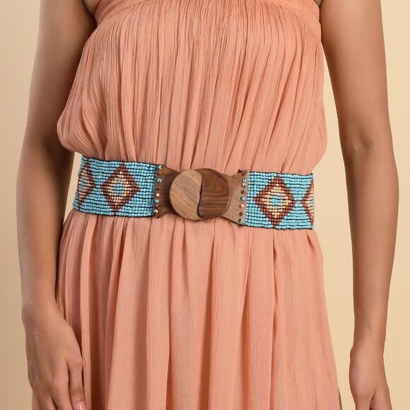 Southwestern Style Blue Beaded Belt main image 4